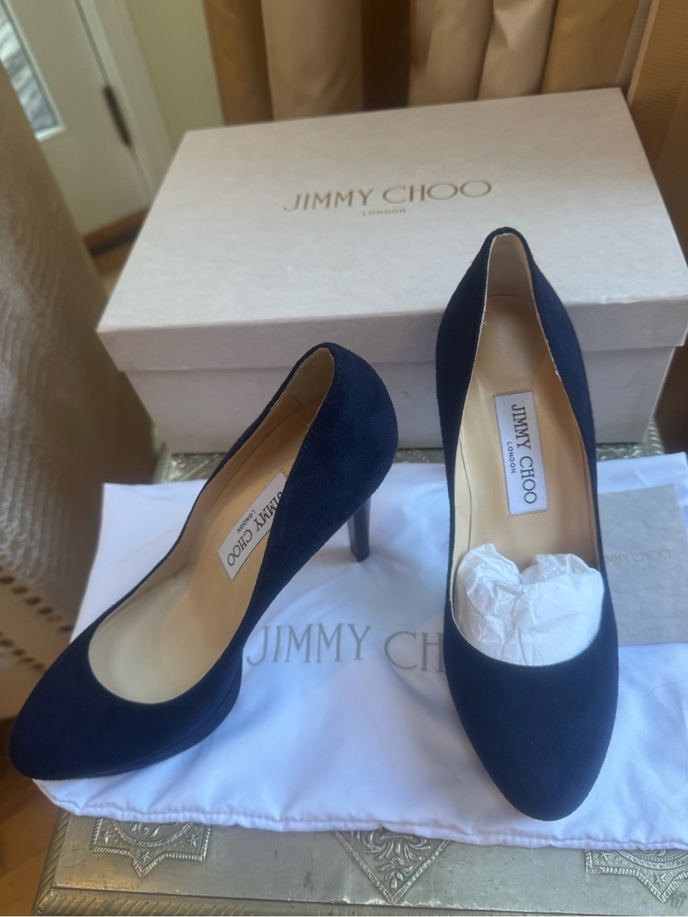 NWOT Jimmy Choo Cosmic Navy Suede Pointed-Toe Pumps